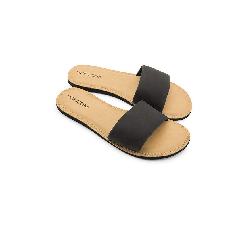Volcom Women's Simple Slide Sandal â€“ Soft Padded Footbed, Synthetic Leather Strap, Onyx, 7 - Image 1